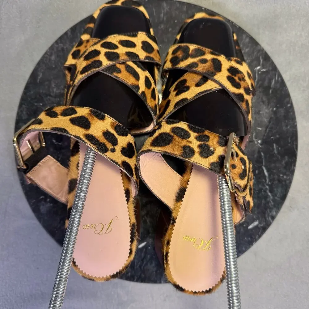 J.Crew Calf-Hair Mid Heel Slide Sandal Size Women's 10.5 US